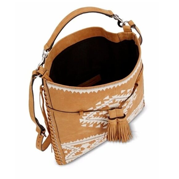 Rebecca Minkoff Moto Drawstring Leather Crossbody Bag Brown Suede Leather - Picture 7 of 10